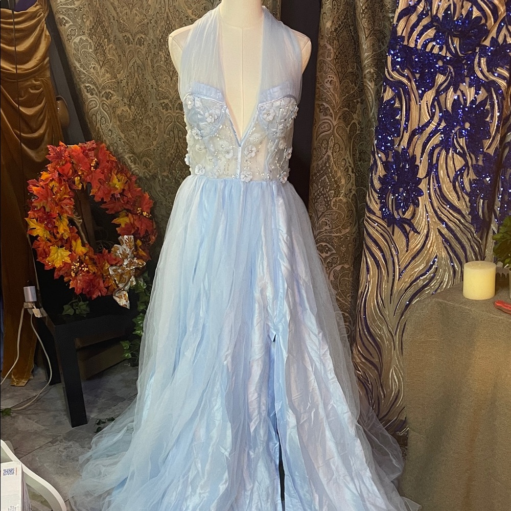 Elegant Asymmetrical Blue Dress
